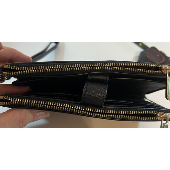 Michael Kors Black Saffiano Leather Wallet Wrist Strap Card Slots 2 zip pockets - Picture 7 of 7